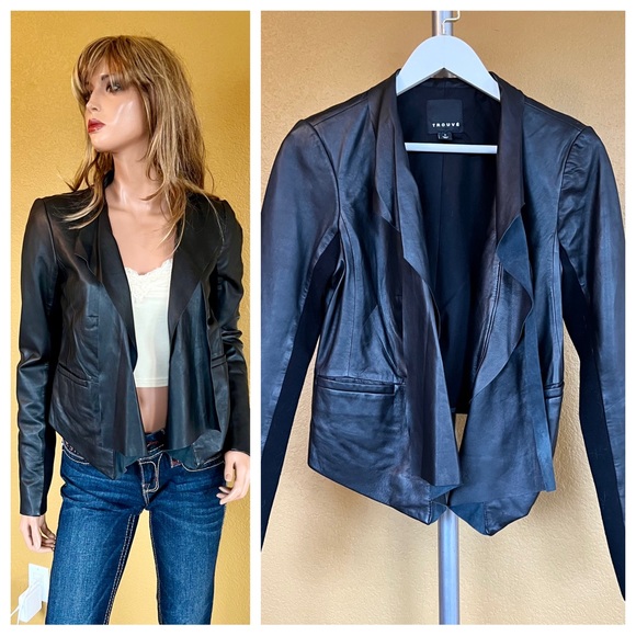 TROUVÉ Drape Front Leather Jacket Butter Soft - Picture 2 of 13